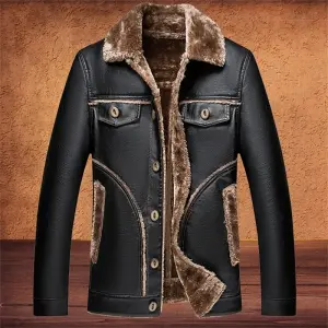 Shearling Collar Aviator Leather Jacket